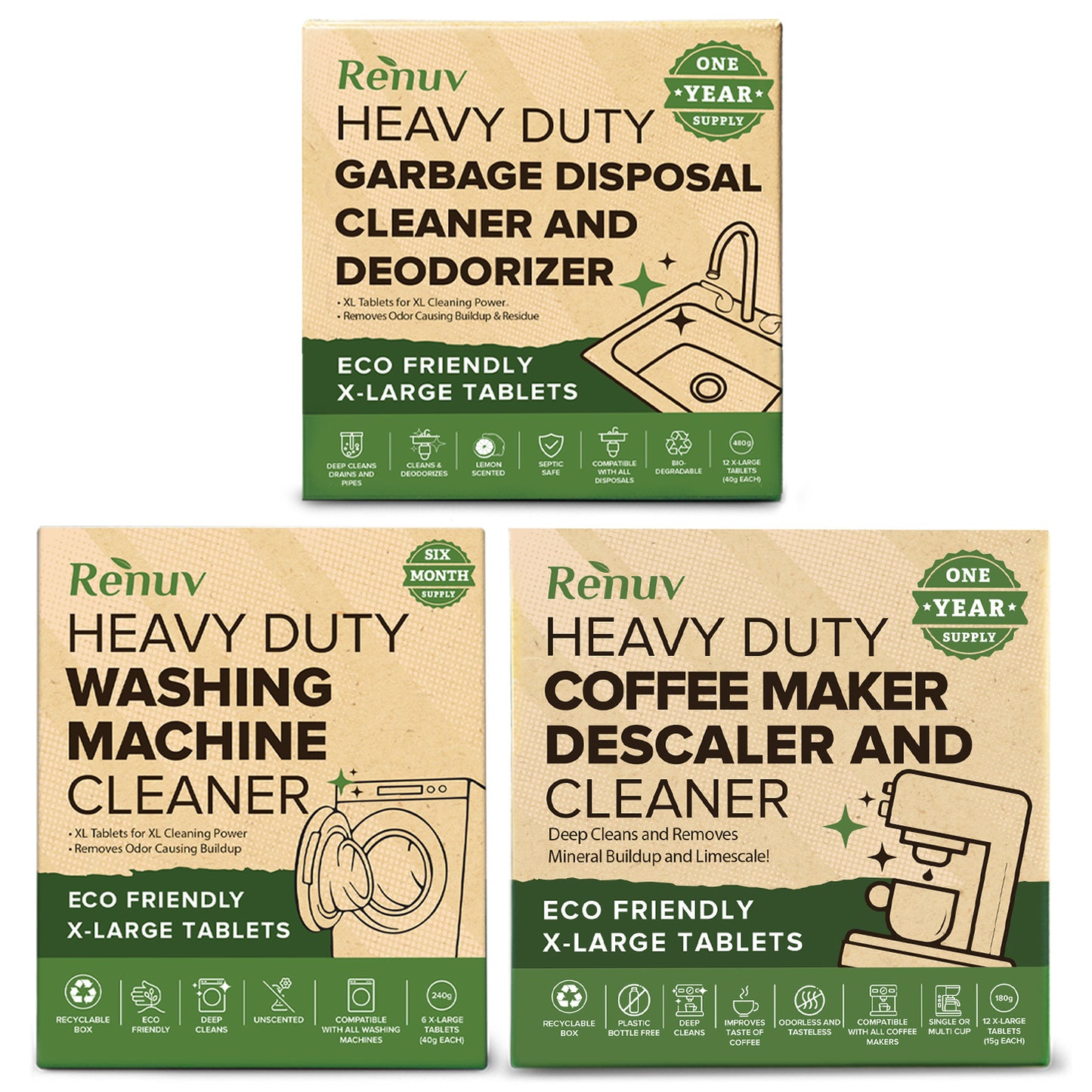 Coffee Maker Cleaner + Washing Machine Cleaner + Garbage Disposal Cleaner
