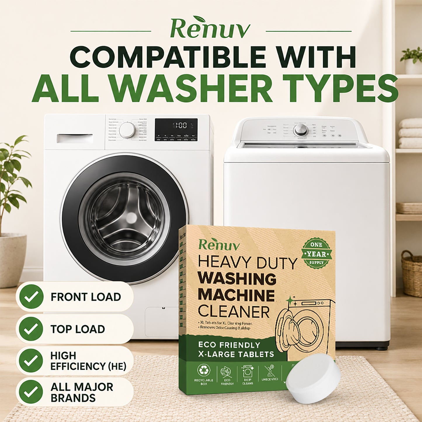 Washing Machine Cleaner Tablets - 12 XL Tablets - One Year Supply