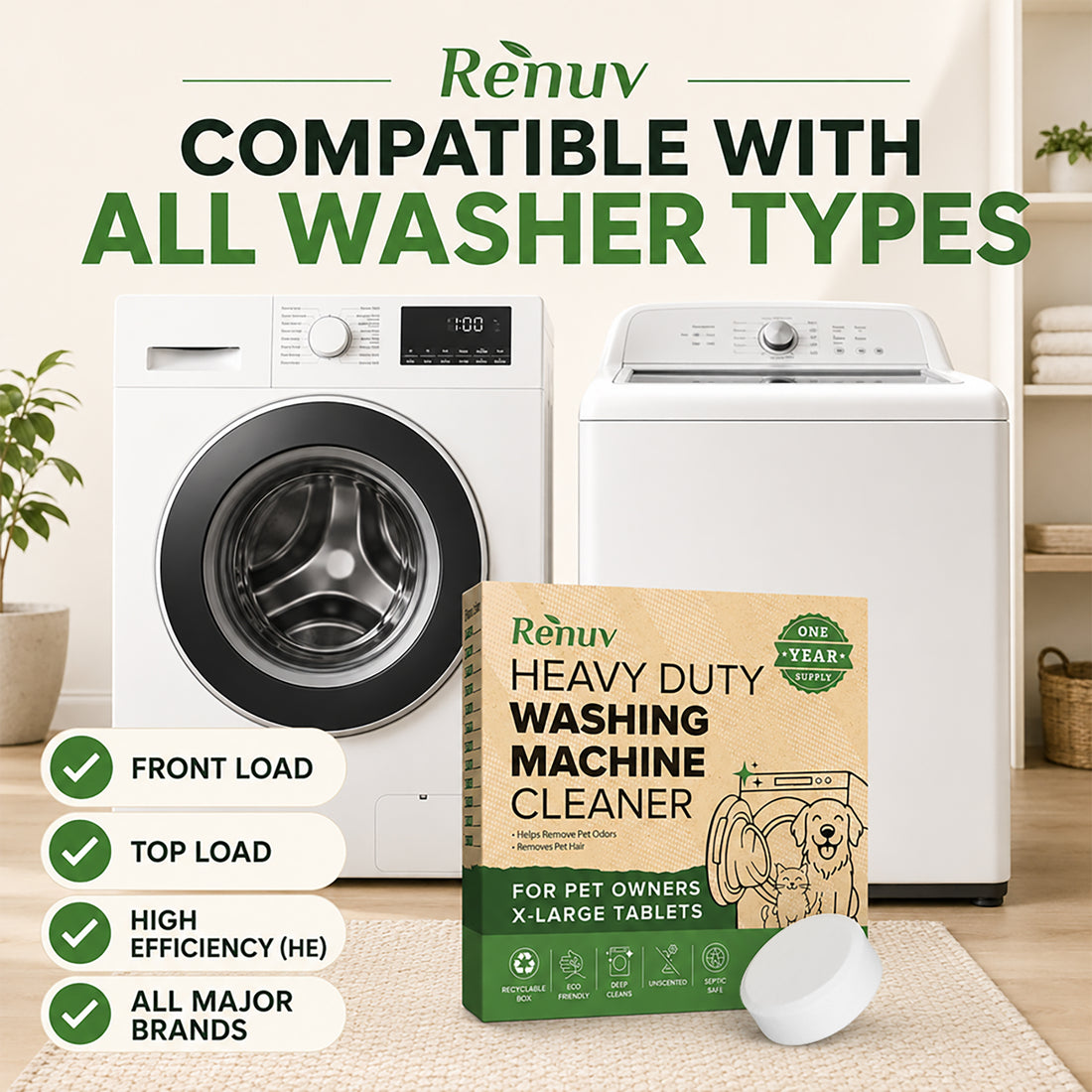 Washing Machine Cleaner for Pet Hair & Odor - 12 XL Tablets