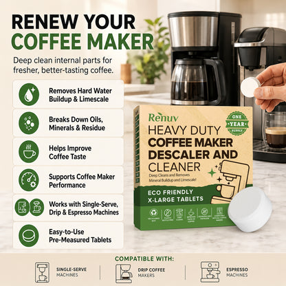 Coffee Maker Cleaner and Descaler Tablets, 12 Uses for Single Cup, Multi Cup, Coffee Pot Maker & Espresso Machines