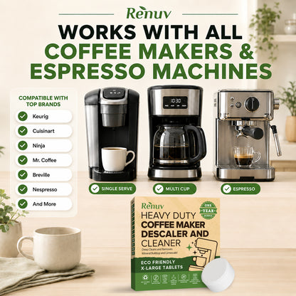Coffee Maker Cleaner and Descaler Tablets, 12 Uses for Single Cup, Multi Cup, Coffee Pot Maker & Espresso Machines