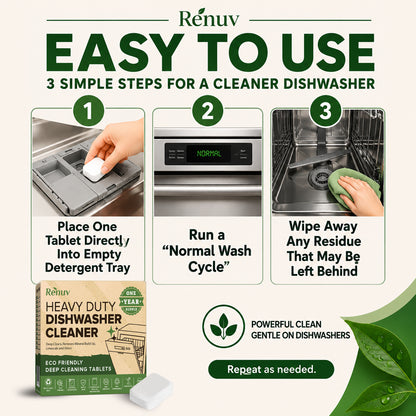 Dishwasher Cleaner and Deodorizer Tablets, Heavy Duty Deep Cleaning Descaler Removes Odor, Calcium, Limescale, Hard Water Marks - 1 Year Supply