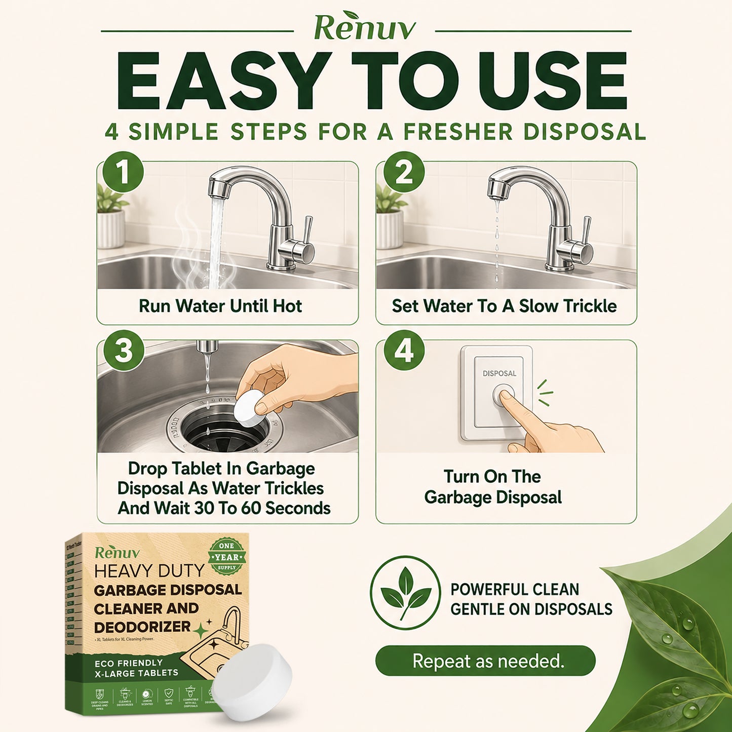 Garbage Disposal Cleaner & Deodorizer Tablets