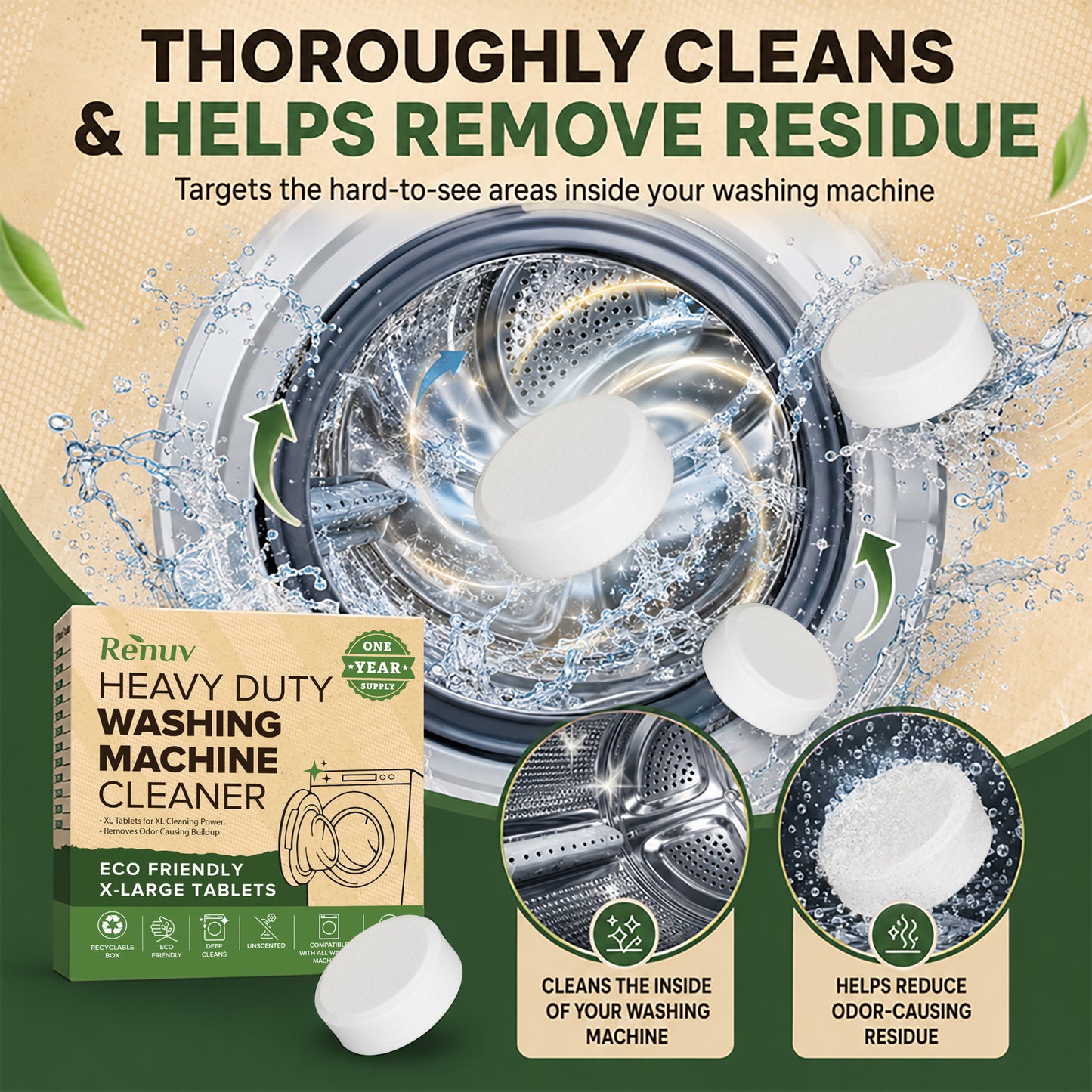 Washing Machine Cleaner Tablets - 12 XL Tablets - One Year Supply