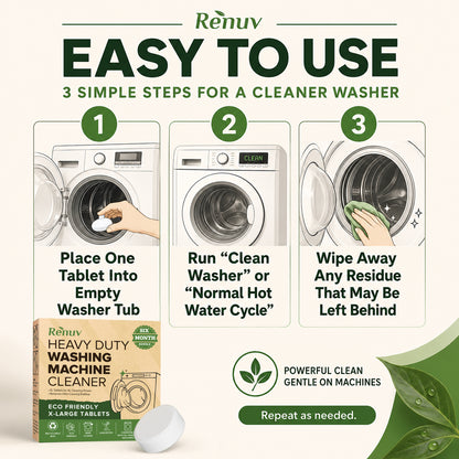 Washing Machine Cleaner Descaler Tablets - Heavy Duty Deep Cleaning for Front Load or Top Load Washer, 6 Pack