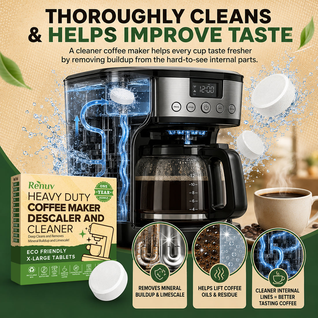 Coffee Maker Cleaner and Descaler Tablets