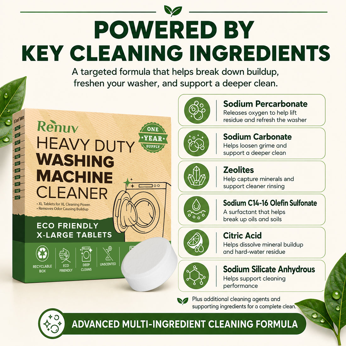 Washing Machine Cleaner Descaler Tablets - 12 XL Tablets
