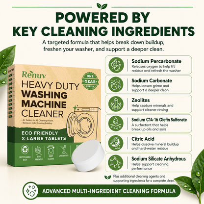 Washing Machine Cleaner Tablets - 12 XL Tablets - One Year Supply