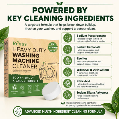 Washing Machine Cleaner Descaler Tablets - Heavy Duty Deep Cleaning for Front Load or Top Load Washer, 6 Pack