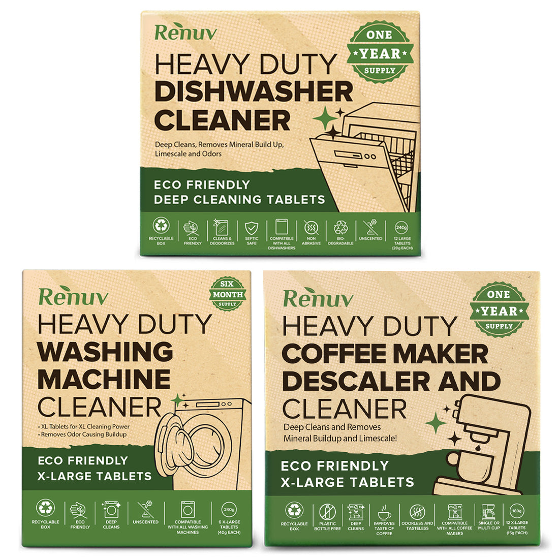 Coffee Maker + Washing Machiner + Dishwasher Cleaner Bundle
