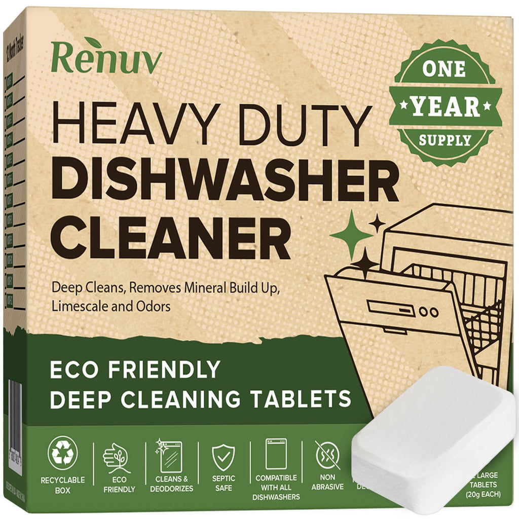 Dishwasher Cleaner and Deodorizer Tablets, Heavy Duty Deep Cleaning Descaler Removes Odor, Calcium, Limescale, Hard Water Marks - 1 Year Supply