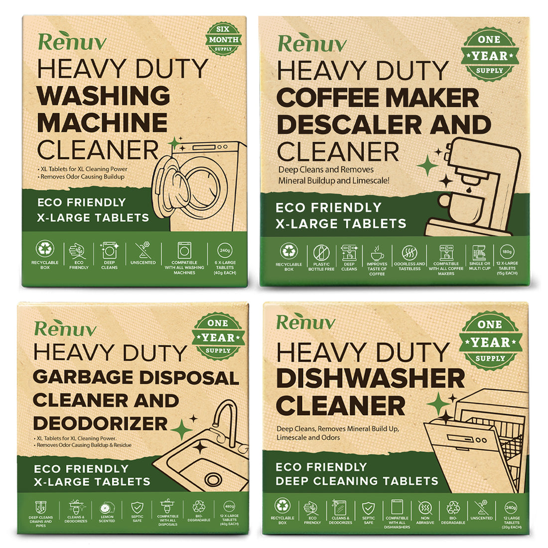 Washing Machine + Dishwasher + Garbage Disposal + Coffee Maker Cleaner Bundle