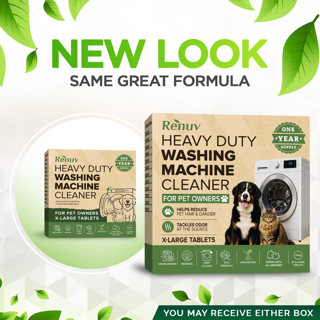 Washing Machine Cleaner for Pet Hair & Odor - 12 XL Tablets